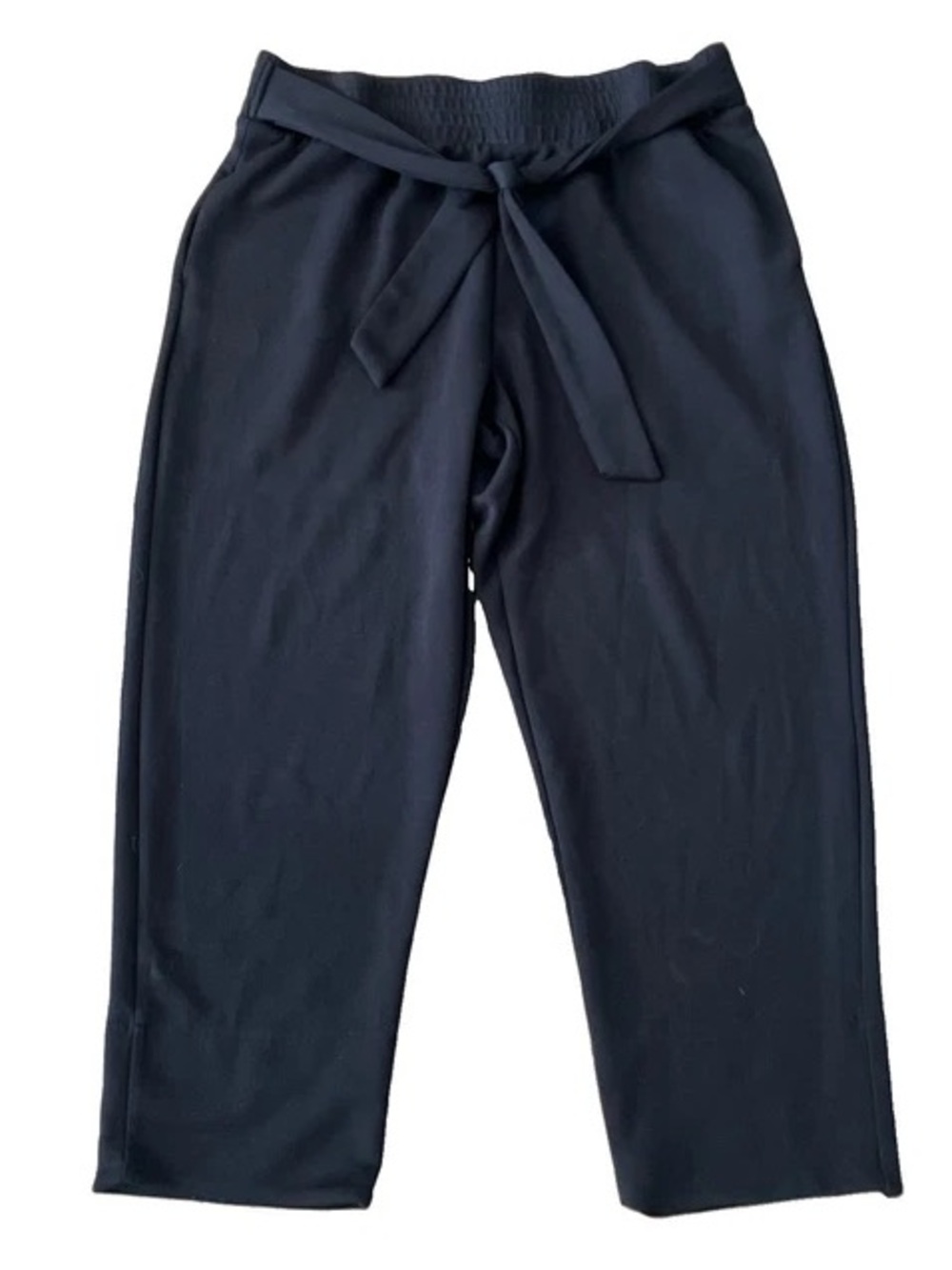 Tahari Modal Blend Cropped Pull On Pants L Black Soft Tie Travel Comfort Office